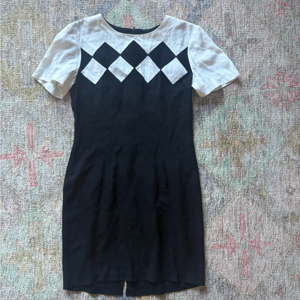 Vintage 1980s Scarlett Black and White Diamond Pattern Dress - Picture 1 of 6